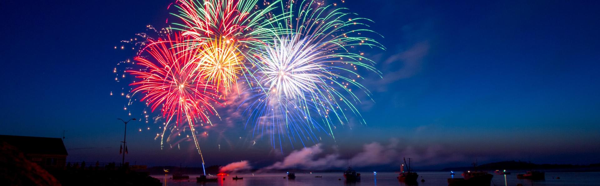 Fireworks over the lake stock image